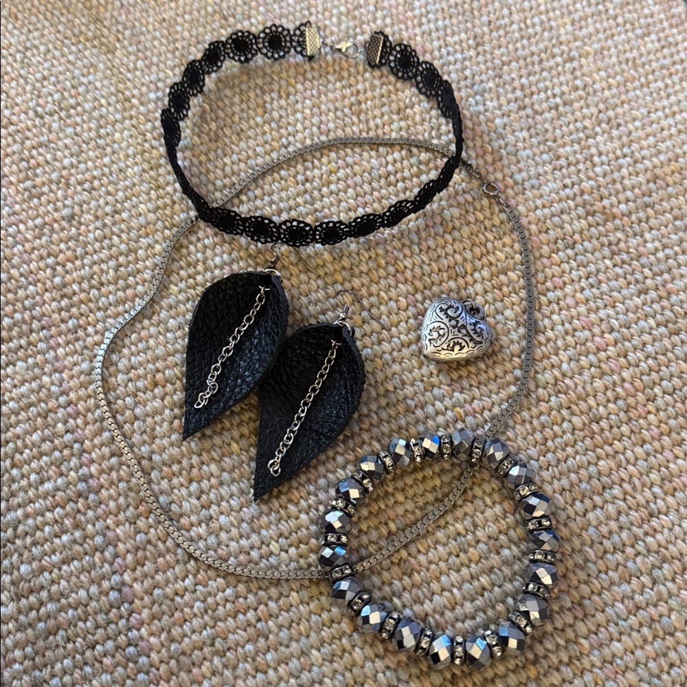 Goth biker core Black and Silver Jewelry Set